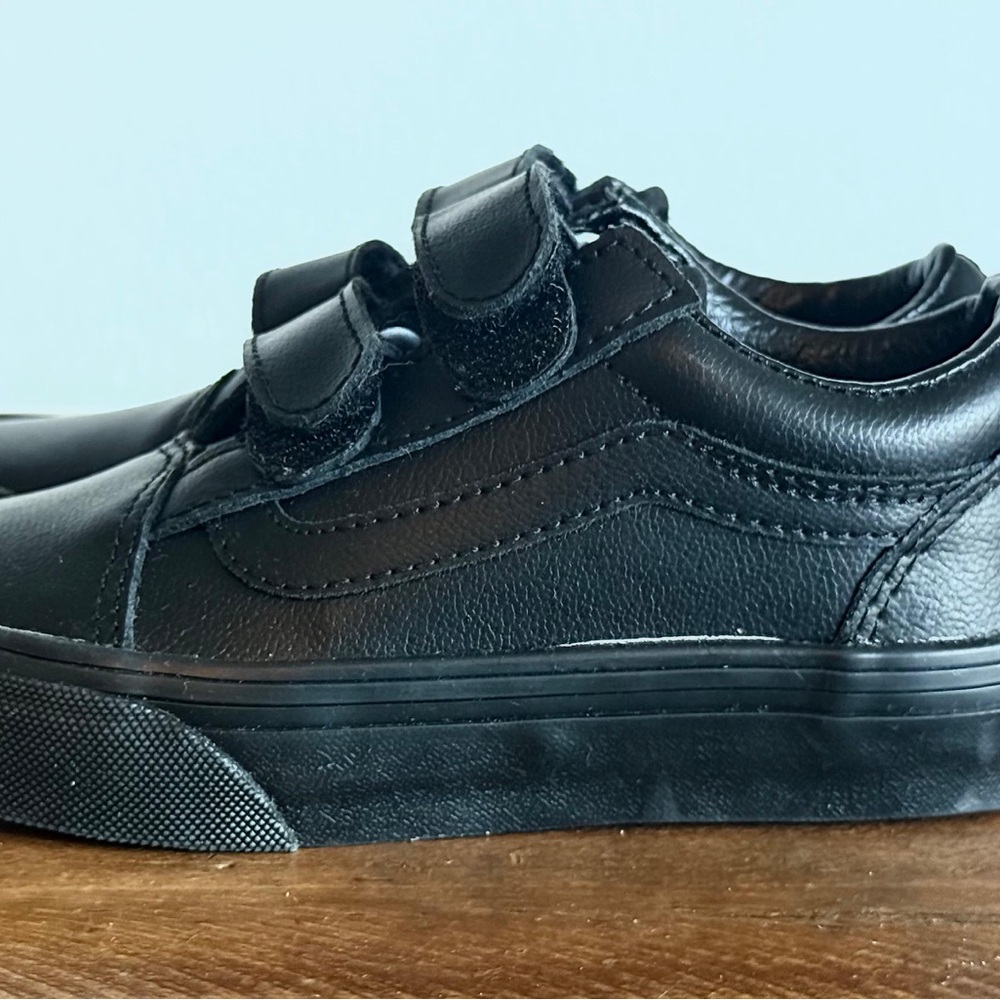 Vans Kids Black Leather Velcro Sneakers